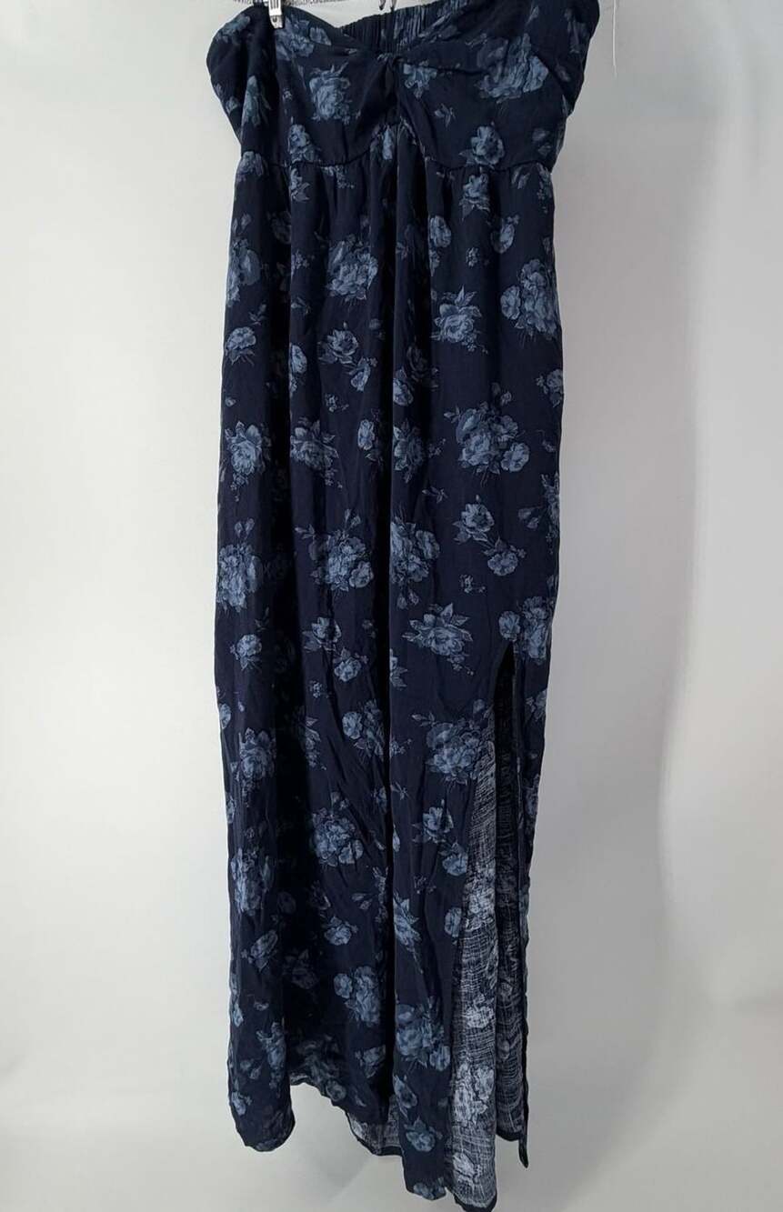 Hollister Navy Blue Floral Strapless Maxi Dress XL NWT Romantic Cottagecore